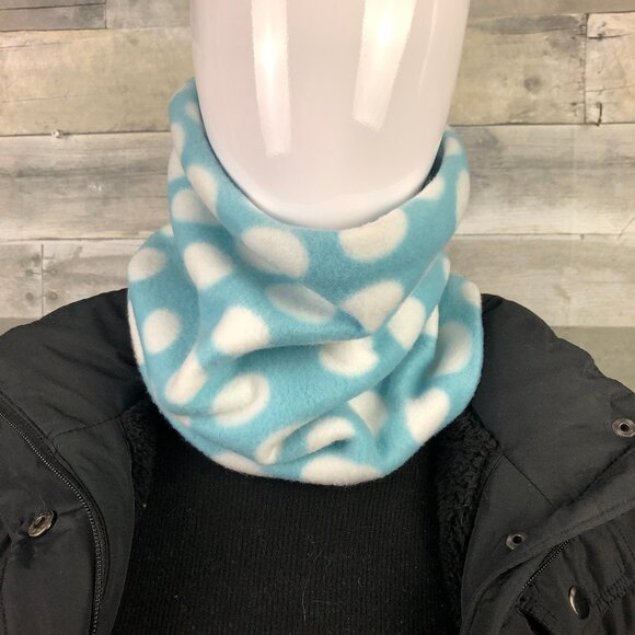 blue and white polka dots bubbles gaiter neckwarmer fleece Scarf Tube cowl gator - Picture 1 of 10